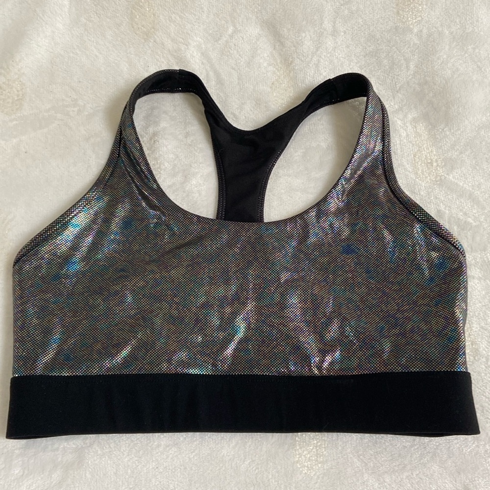 ZYIA Black and Silver Sports Bra with Racerback Design​​​​
